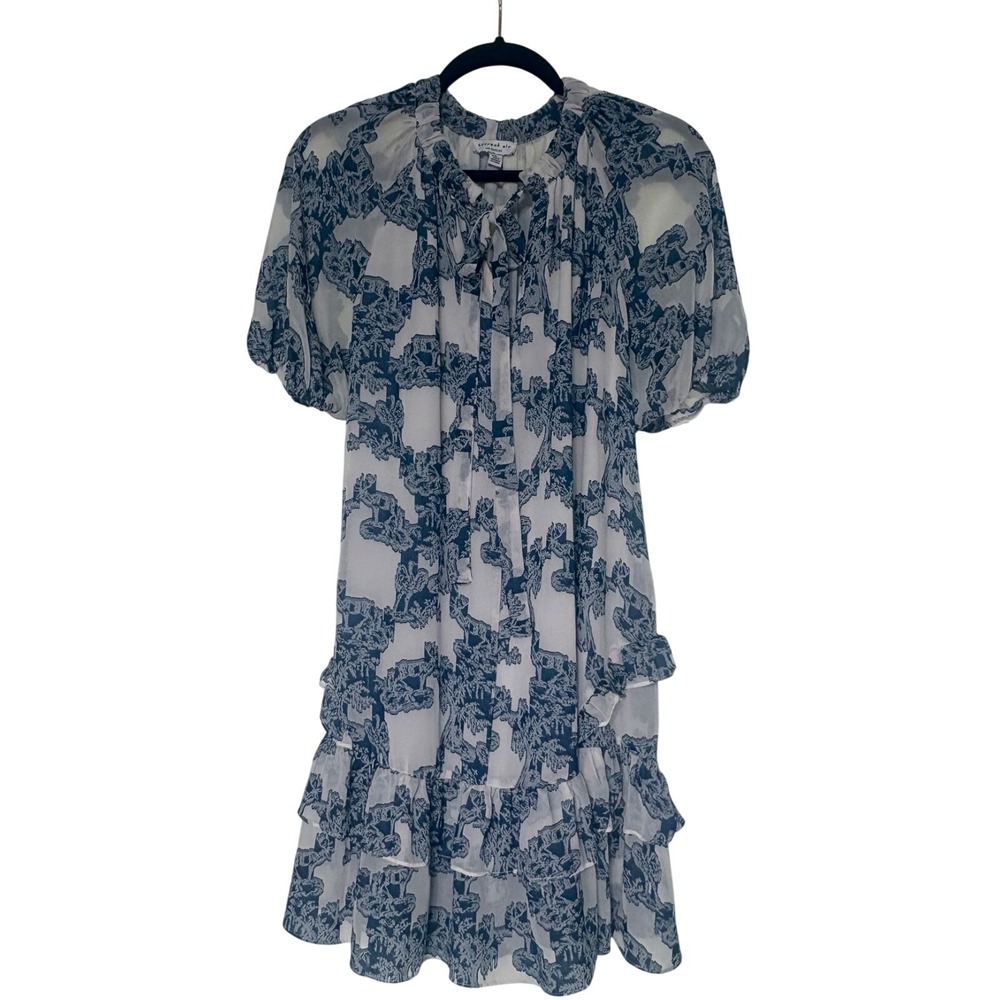 Current Air Los Angeles Small Dress White Blue Print Chic, Preppy & Flowy
